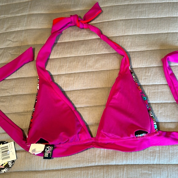 NEW, BECCA Fuchsia paisley Bikini Top, size medium - Picture 6 of 8